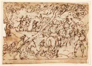 Strona szkicownika; Scena polowania autorstwa Jan van der Straet, called Stradanus