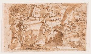 Ofiara Hioba, projekt wstępny do "Spiritus Timoris Domini" (Dar bojaźni Pańskiej), płyta 7 z serii druków "Siedem darów Ducha Świętego" autorstwa Jan van der Straet, called Stradanus