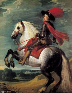 Portret jeździecki Filipa IV. Filip IV (1605-1665), król Hiszpanii reprezentowany w wieku 20 lat. Obraz Jana van Kessel I dit Le Vieux (1626-1679)