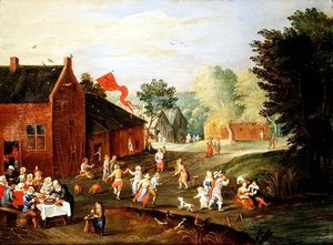 Chłopi ucztujący na wsi autorstwa Jan van the Elder Kessel