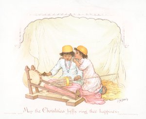 Arabscy chłopcy, kartka świąteczna (chromolitho)
