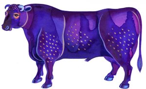Byk Byk, 1996, (Atrament i gwasz) autorstwa Jane Tattersfield