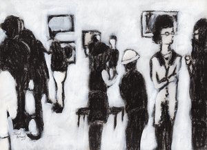 Otwarcie galerii W węglu drzewnym i gesso, ok. 2017 (węgiel drzewny i gesso na papierze) autorstwa Janel Bragg