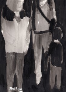 Holiday Shoppers, ok. 2017 (tusz na papierze) autorstwa Janel Bragg