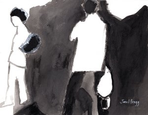 Patroni w Muzeum Sztuki w Palm Springs, ok. 2017 (tusz i gesso na papierze) autorstwa Janel Bragg