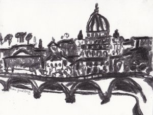 Bazylika Świętego Piotra w Rzymie, ok. 2014 (węgiel na papierze) autorstwa Janel Bragg