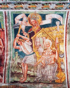 Kościół obronny Hrastovlje, Kościół Trójcy Świętej, pierwsze prace ich przodków, fragment fresków Janeza Iz Kastvy (1490), Słowenia