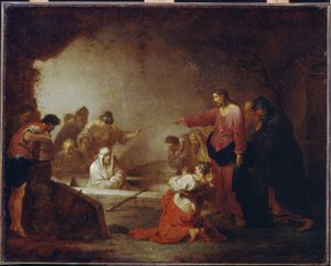 Wskrzeszenie Łazarza. (Łazarz z Betanii). Obraz Johann Rosso Januarius Zick (1730-1797), olej na płótnie, ok. 1793. Sztuka niemiecka XVIII wieku. Państwowe Muzeum Sztuk Pięknych im. A. Puszkina, Moskwa.