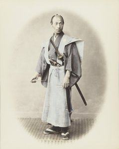 Japończyk z mieczem (zdjęcie czarno-białe ręcznie kolorowane) autorstwa Japanese Photographer