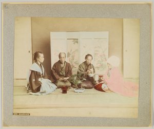 Japońska ceremonia zaślubin (zdjęcie ręcznie kolorowane czarno-białe) autorstwa Japanese Photographer