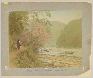 Katsura-Gawa, niedaleko Kioto, Japonia (ręcznie kolorowane czarno-białe zdjęcie) autorstwa Japanese Photographer