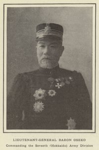 Generał porucznik Baron Oseko, dowodzący siódmą dywizją armii (Hokkaido) autorstwa Japanese Photographer