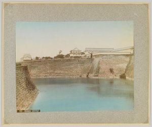 Zamek w Osace, Japonia (ręcznie kolorowane czarno-białe zdjęcie) autorstwa Japanese Photographer
