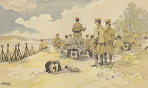 Batalion Gwardii Cesarskiej zatrzymujący się w drodze do Liao-yang (chromolitho) autorstwa Japanese School