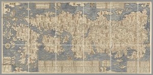 Duża kolorowa mapa Japonii, narysowana przez Ishigawę Nagara autorstwa Japanese School
