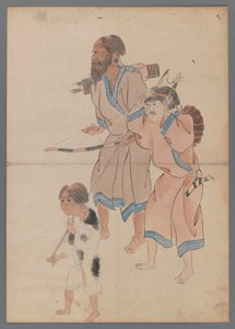 Łowcy Ajnów (tusz i kolor na papierze) autorstwa Japanese School