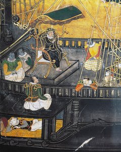 Przybycie Portugalczyków do Japonii, ekran, sztuka Namban autorstwa Japanese School