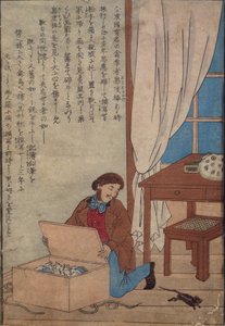 Audubon otwiera swoje pudełko z akwarelami zniszczone przez szczury norweskie, ok. 1872-77 autorstwa Japanese School