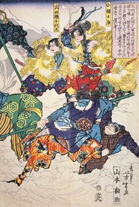 Bitwa na śniegu między mężczyznami ubranymi w futra autorstwa Japanese School
