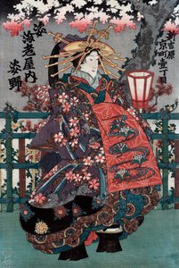 Panel środkowy z japońskiego tryptyku kurtyzany autorstwa Japanese School