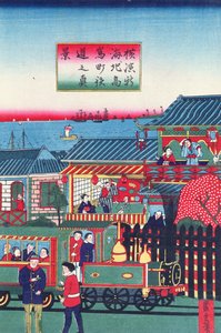 Centralna część tryptyku przedstawiającego pociąg w Jokohamie, druga połowa XIX wieku (patrz też 277856) autorstwa Japanese School
