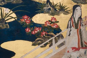 Fragment Wiosny w pałacu, sześciokrotny ekran z Opowieści Genji, ok. 1650 (tusz, farby i złoto na papierze) autorstwa Japanese School