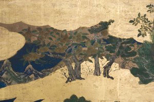 Fragment Wiosny w pałacu, sześciokrotny ekran z Opowieści Genji, ok. 1650 (tusz, farby i złoto na papierze) autorstwa Japanese School