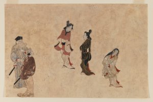 Wczesne malowanie ukiyo-e (tusz, kolor i złoto na papierze) autorstwa Japanese School