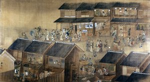 Edo by Night (tusz i kolor na papierze) autorstwa Japanese School