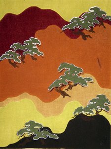 Wzór tkaniny góra z drzewami, koniec XIX wieku (akwarela) autorstwa Japanese School