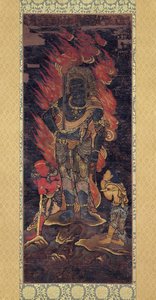 Fudo Myoo and Two Attendents (atrament i kolor na jedwabiu) autorstwa Japanese School