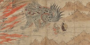 Ilustrowane legendy świątyni Kitano Tenjin, koniec XIII wieku (atrament, cięte złoto, papier) autorstwa Japanese School
