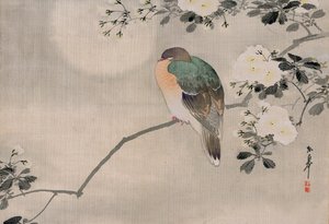 Japoński jedwabny obraz gołębia leśnego autorstwa Japanese School