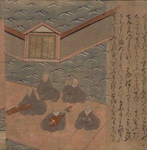 Japońscy muzycy, ilustracja z „Taishokkan” (tusz i kolor na papierze) autorstwa Japanese School