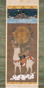 Jeleń Kasuga z mandalą, okres Muromachi (1392-1573) (malowanie na jedwabiu) autorstwa Japanese School