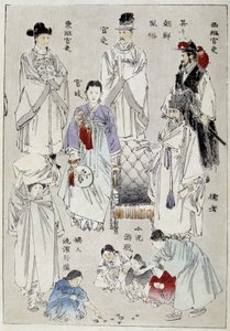 Korea: tradycyjne stroje szlachty - druk japoński autorstwa Japanese School