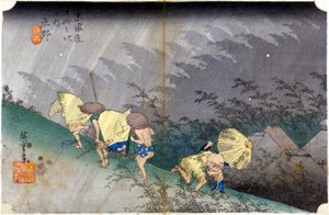 Krajobraz w deszczu. Japoński nadruk. sd. 19 wiek. autorstwa Japanese School