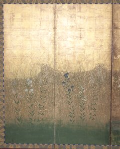 Moon In Musashi Plain (kolor i złoto na papierze) autorstwa Japanese School