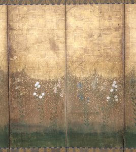 Moon In Musashi Plain (kolor i złoto na papierze) autorstwa Japanese School