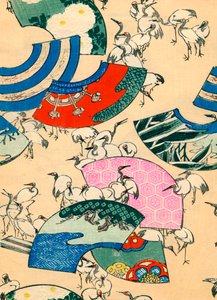 Wielokolorowe wentylatory z żurawiami autorstwa Japanese School