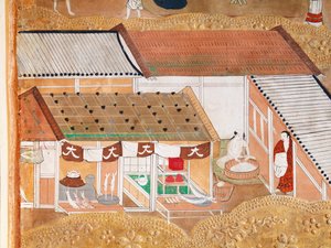 Osakazu Byobu - Japoński ośmiopanelowy składany ekran (obraz) autorstwa Japanese School