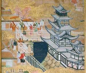 Osakazu Byobu - Japoński ośmiopanelowy składany ekran (obraz) autorstwa Japanese School