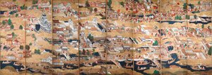 Osakazu Byobu - Japoński ośmiopanelowy składany ekran (obraz) autorstwa Japanese School