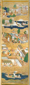 Osakazu Byobu - Japoński ośmiopanelowy składany ekran (obraz) autorstwa Japanese School