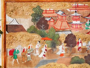 Osakazu Byobu - Japoński ośmiopanelowy składany ekran (obraz) autorstwa Japanese School