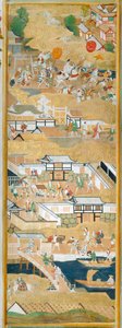 Osakazu Byobu - Japoński ośmiopanelowy składany ekran (obraz) autorstwa Japanese School