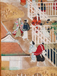 Osakazu Byobu - Japoński ośmiopanelowy składany ekran (obraz) autorstwa Japanese School