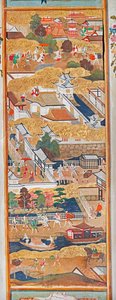 Osakazu Byobu - Japoński ośmiopanelowy składany ekran (obraz) autorstwa Japanese School