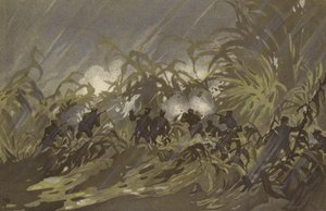 Nasi żołnierze piechoty walczący na polu prosa w pobliżu Liao-yang (chromolitho) autorstwa Japanese School