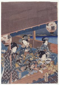 Część tryptyku Genji (drzeworyt kolorowy) autorstwa Japanese School